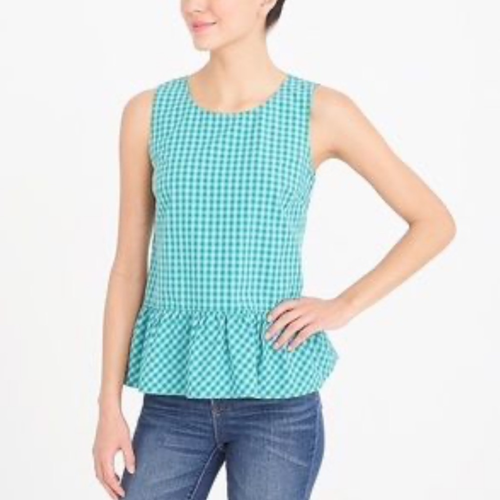 Green Gingham Peplum Tank J Crew Bow Back Picnic Summer Top
